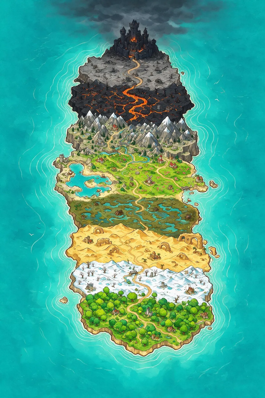 The world map, from the forest to the king's fortress